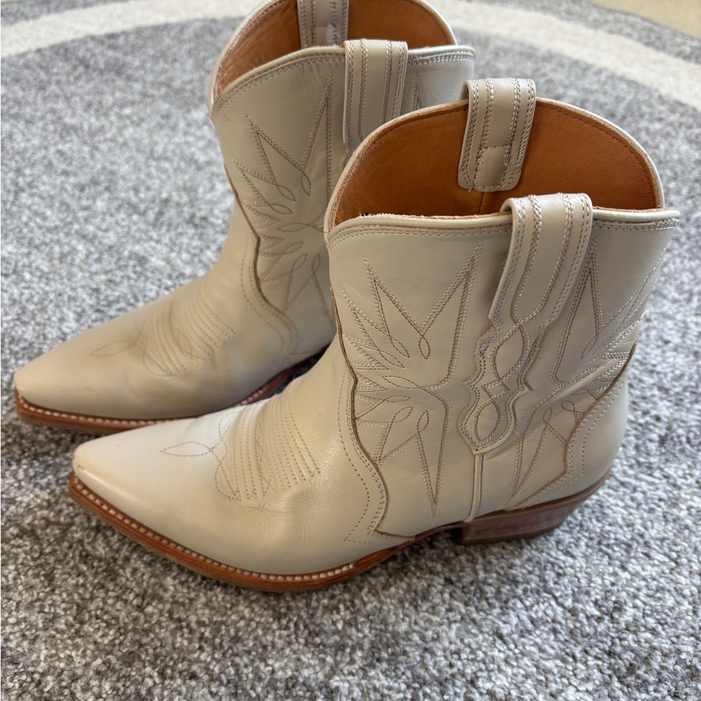 Tecovas Cream Western Ankle Boots - Pointed Toe, Stacked Heel - Picture 3 of 8